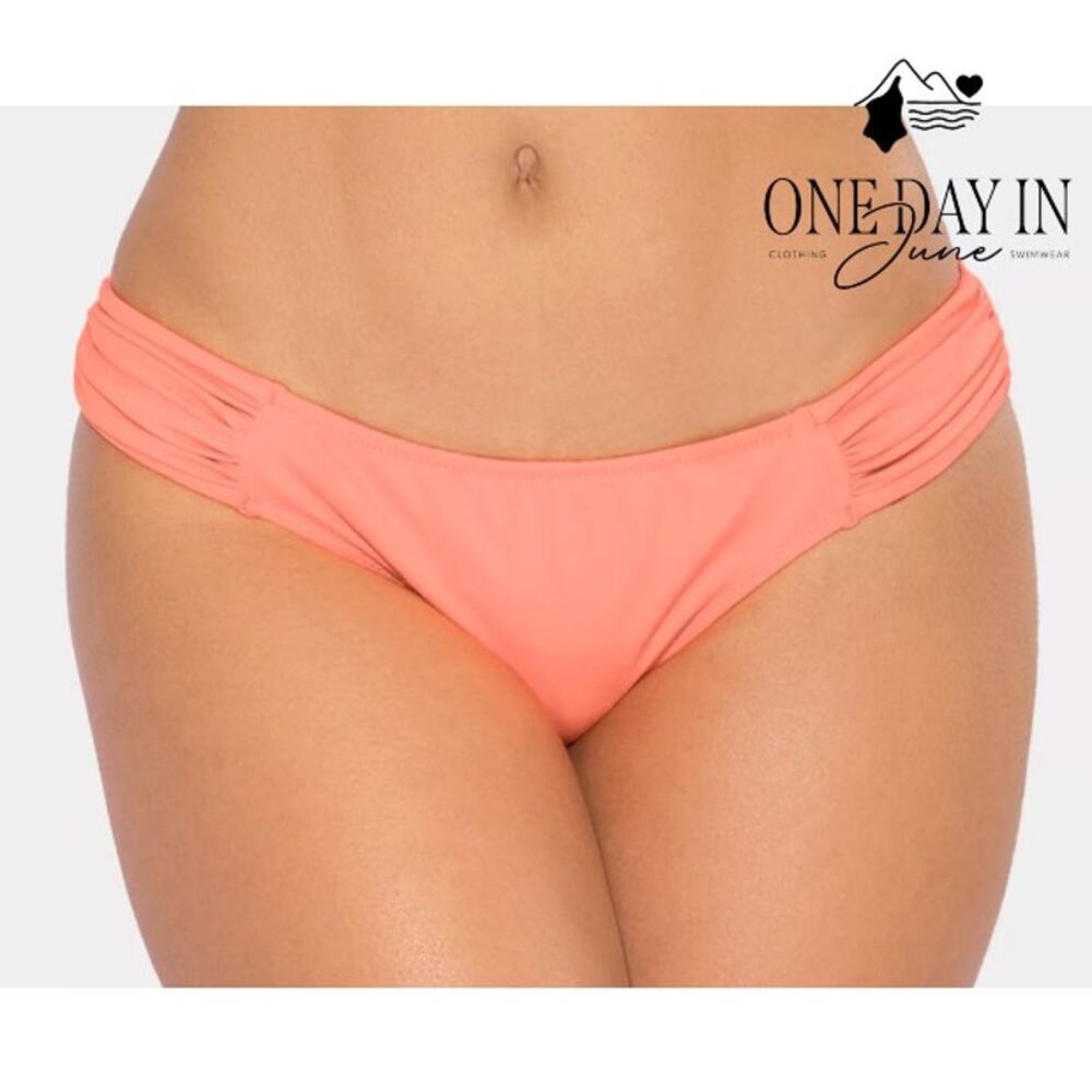 Smart & Sexy Side Ruched Moderate Bikini Bottom Coral Peach NWT Size M